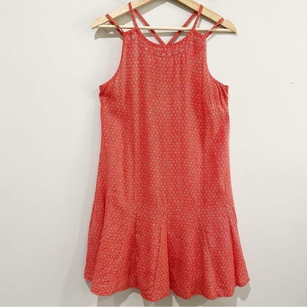 TOAD&CO Windsong Strappy Dress Guava Diamond Print Pockets Beachy Size Small